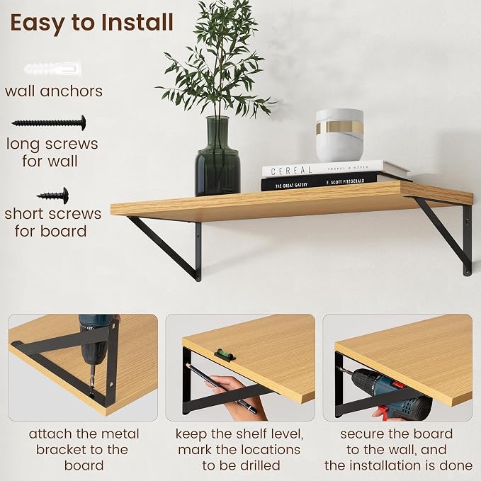 Axeman Deep Floating Shelves - 30 Inch Floating Shelves Set of 2-12 Inch Deep Oak Wall Shelves for Living Room Bathroom Kitchen - Image 6