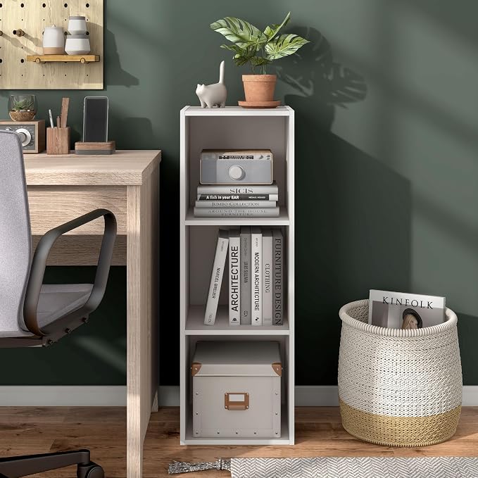 Homes: Inside + Out Apexa 3-Cube Storage Organizer Shelves, Stackable Wood Bookcase Fits Cubby Bins for Organization, Dorm Teen Room Decor & Home Office, Taupe Grey - Image 2