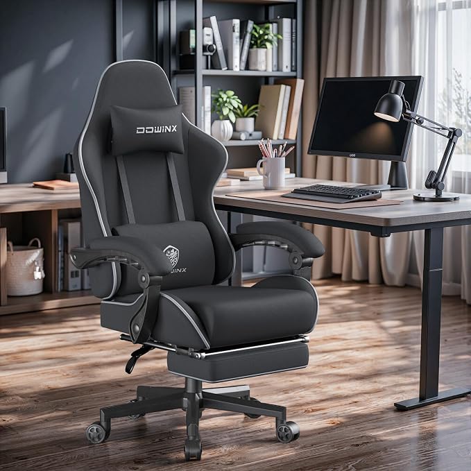 Dowinx Gaming Chair Fabric Big and Tall with Pocket Spring Cushion, Massage Game Chair Cloth with Headrest, Ergonomic Computer Chair with Footrest 350LBS - Image 2