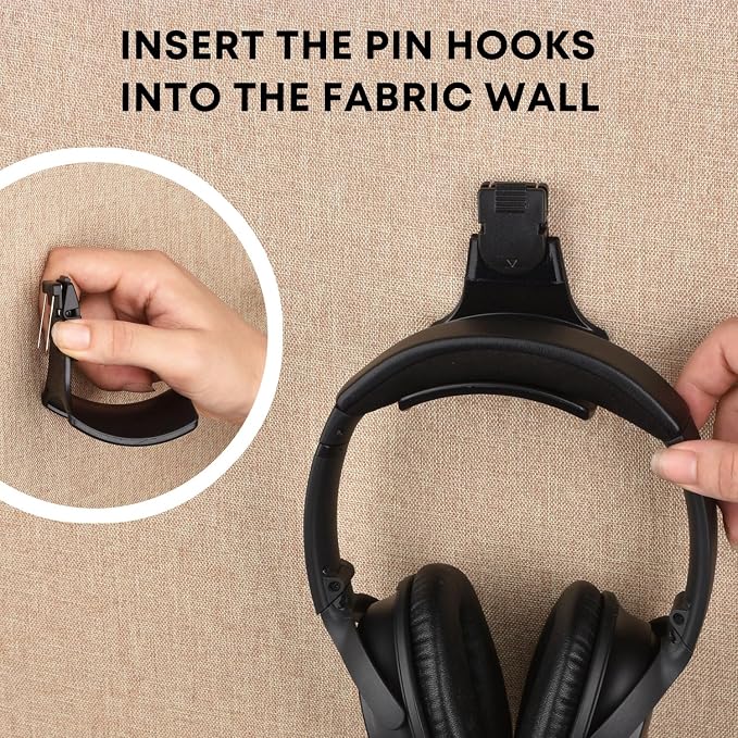 Fabric Wall Headphone Stand for Office, Cubicle Headphone Holder for Work Decor, Space-Saving Hanger Cubicle Accessories for Women Men Desk Organizer, Black (1 Pack) - Image 3
