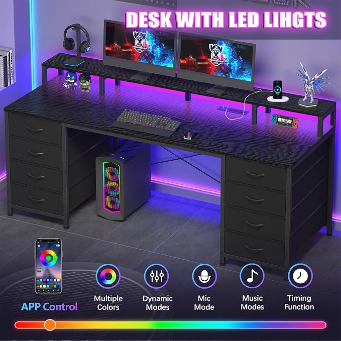 60" Computer Desk with 8 Drawers & Monitor Stand for Home Office, Bedroom - Image 5