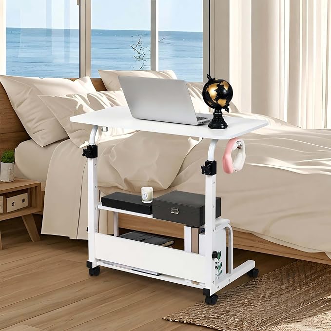 Adjustable Height Mobile Computer Desk,White Table for Home Office Bedroom - Image 2