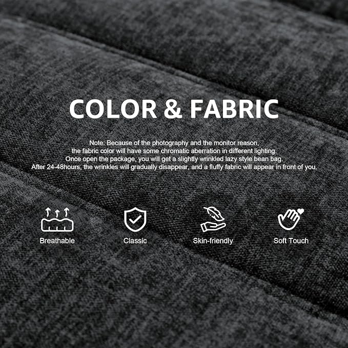 Hobestluk Large Bean Bag Chairs for Adults Fireside BeanBag Couch Togo Sofa | Ergonomic Design,Memory Foam,No Assembly,Faux Fur Fireside Lounge Floor Chair Back Support Dorm | Darkgrey Chenille Loveseat - Image 4