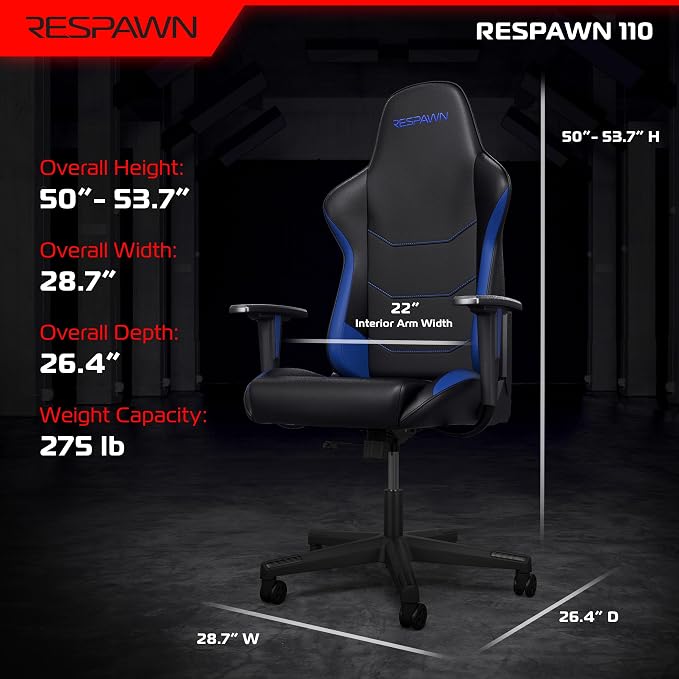 Respawn 110 Gaming Chair, Ergonomic Office Chair with Headrest | Ergonomic gaming chair with lumbar support, high back, height adjustment and tilt for work, gaming, and streaming - Image 2