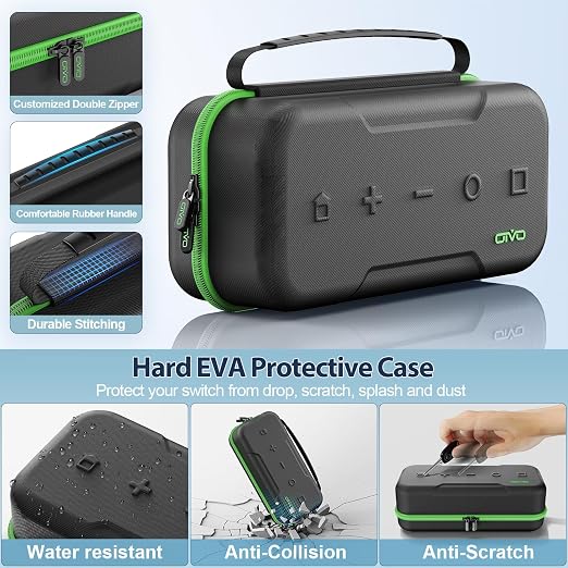 OIVO Switch OLED Carrying Case Compatible with Nintendo Switch & OLED, Portable Switch Travel Carry Case Fit for Joy-Con and Adapter, Hard Shell Protective Switch Pouch Bag with 20 Games, Green - Image 4