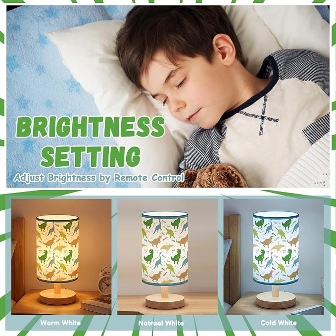 Glooglitter Dinosaur Table Lamp 3 Colors Dimmable Lights Dinosaur Room Bedroom Decor 11.02 x 5.12 Inch Night Light Bedside Bedroom Lamps Decoration for Desk Birthday Prize Gifts - Image 5