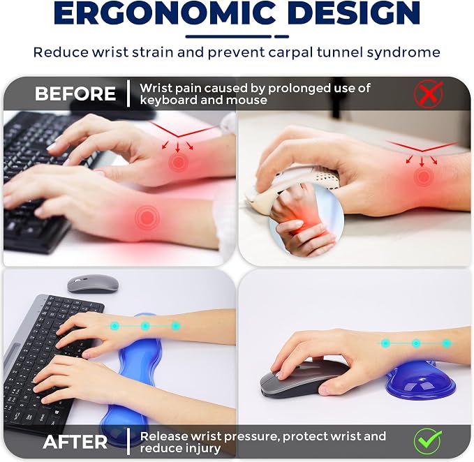 Gel Wrist Rest for Keyboard and Mouse, Wrist Rest for Keyboard, Mouse Wrist Support, Pain Relief, Cool Touch, Non-Skid, Mouse Wrist pad - Image 3