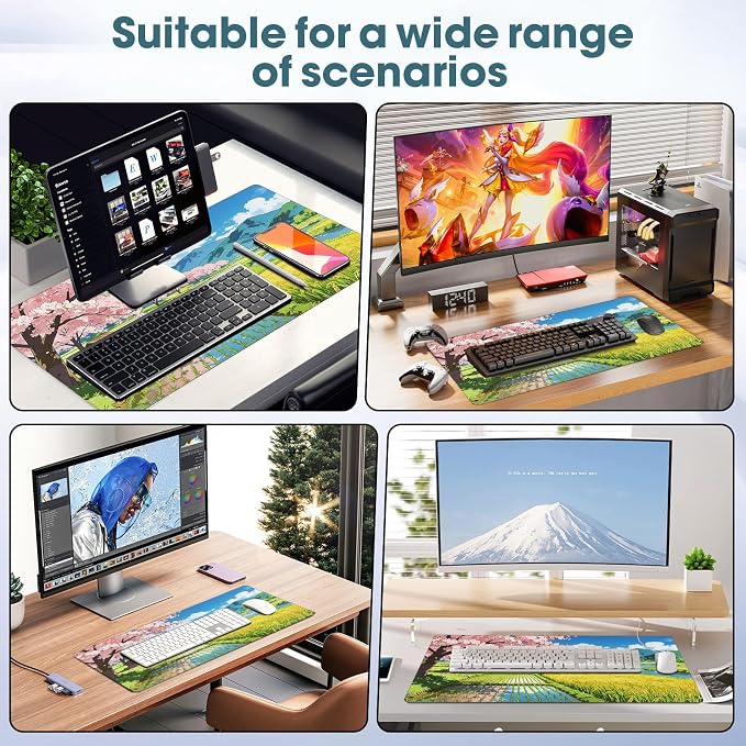 Desk Mat 31.5x15.7 Inch for Office - Extra Large Mouse Pad, Lake | Protects Desk from Scratches and Spills, Non Slip with Stitched Edges - Image 7