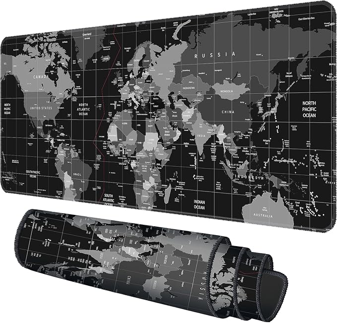 Galdas Mouse Pad for Gaming,XXL XL Large Mouse Mat Long Extended Mousepad Desk Mat Non-Slip Rubber Mice Pads Stitched Edges Thin (31.5 x 11.8 x 0.12 Inches),World Map Background - Image 2