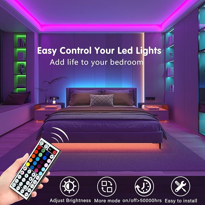 Keepsmile 50ft Led Strip Lights Smart Sync Music Led Lights for Bedroom Home Decoration, APP Control - Image 3