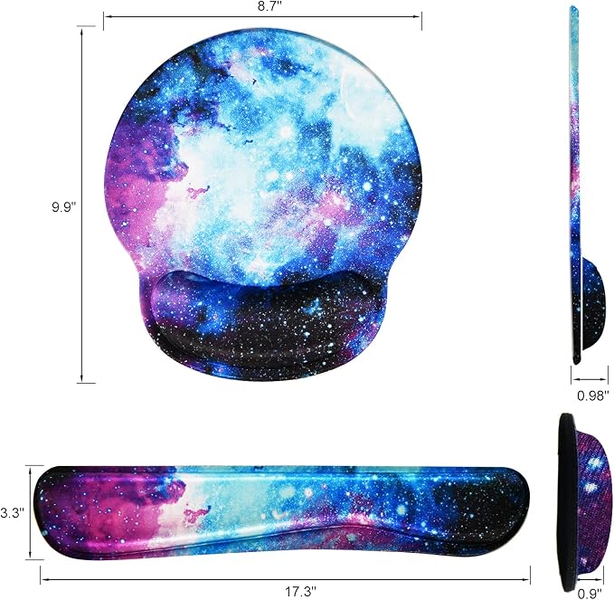 Mouse Pad Keyboard Wrist Rest, Gel Non Slip Rubber Wrist Support Rest Mouse Pad for Home Office, Computer, Laptop, Typist, Gamer, Soft Cushion Mousepad with Memory Foam Ergonomic Nebula Galaxy - Image 7