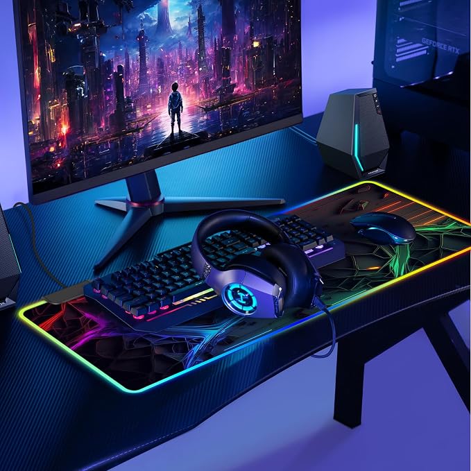 RGB Mouse Pad, Gaming Mousepad with 13 LED Light Modes | 31.5X11.8inch Large Mouse Mat, Gaming Mats for Desk with Non-Slip Rubber Base, Model-B - Image 2