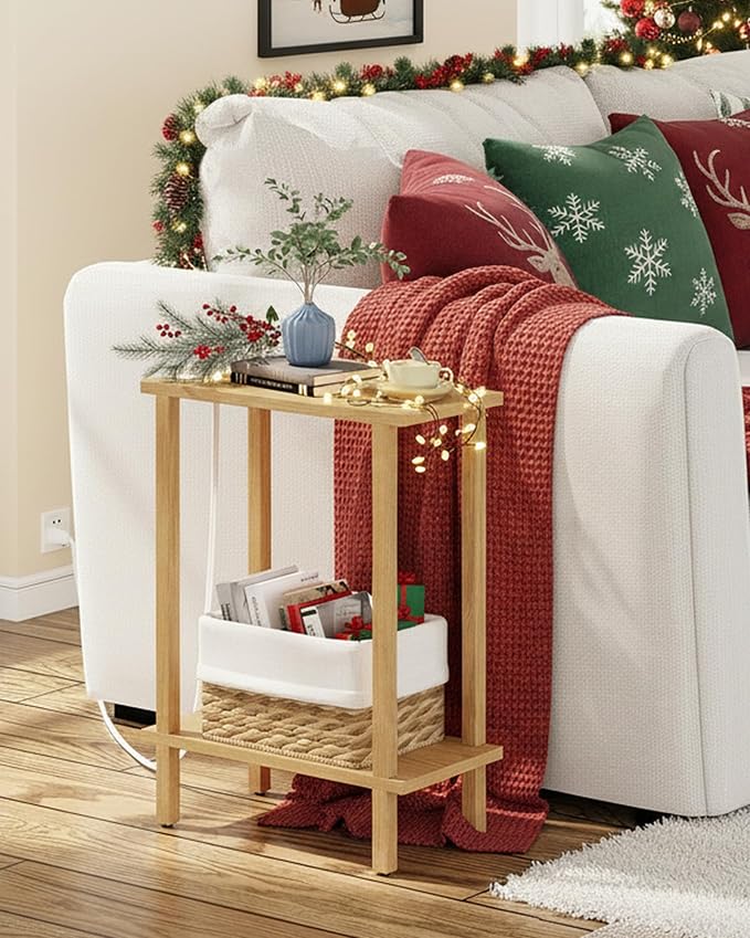 TUTOTAK Narrow Side Table, 2-Tier Small End Table with Charging Station - Image 8