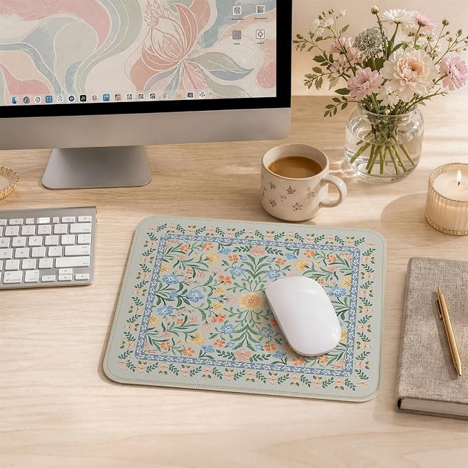 iCasso Aesthetic Small Mouse Pad, 9.5x7.9in,Home Office, Green Floral | Mini Portable Travel Mousepad, Anti-Slip and Comfortable Cloth Mouse Mat with Stitched Edges for Computer, Home - Image 8