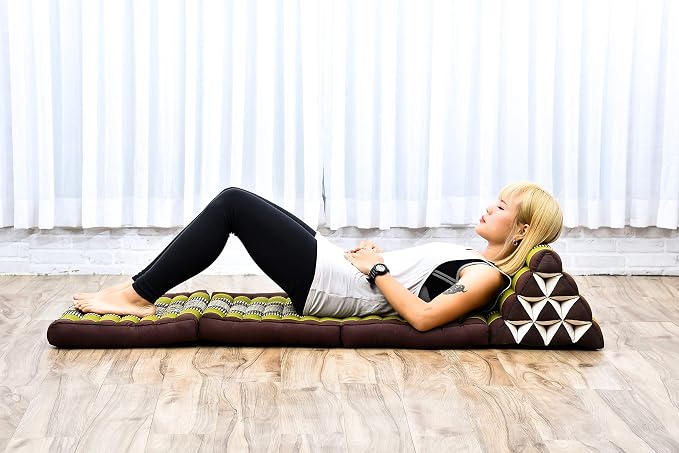 Leewadee - Comfortable Japanese Floor Mattress Used As Thai Floor Bed with Triangle Cushion, Futon Mattress Or Thai Massage Mat, 67 x 21 inches, Brown Green - Image 5