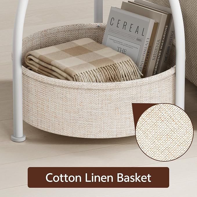 Round Side Table with Storage Basket, End Table Living Room, 15.7in - Image 8