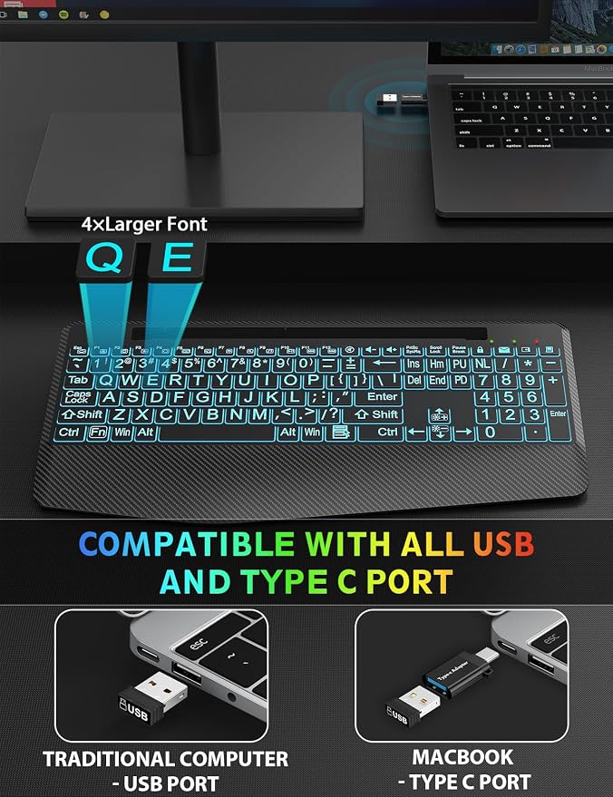 SABLUTE Wireless Keyboard and Mouse Combo, Large Print Backlit Scissor Keys - Image 2