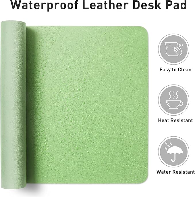 Aothia Leather Desk Pad Protector, Mouse Pad, Office Desk Mat, Non-Slip PU Leather Desk Blotter, Laptop Desk Pad, Waterproof Desk Writing Pad for Office and Home (23.6" x 13.7", Foam Green) - Image 7
