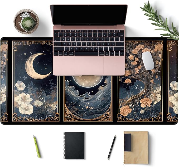 Celestial Lunar Nature Tarot Card Desk Mat Moon Floral Large Mouse Pad XXL 31.5''X 15.7'' Witch Night Botanical Desk Pad Gaming Mousepad Keyboard Mouse Mat for Laptop Computer Office Decor Gift - Image 3