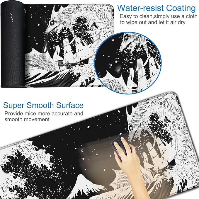 Gaming Mouse Pad, 31.5x15.7 inch Large Extended Computer Keyboard Mouse Mat, Water Resist Non-Slip Mousepad Rubber Base Long XXL Desk Mouse Pad for Gaming, Office & Home, Dragon - Image 3