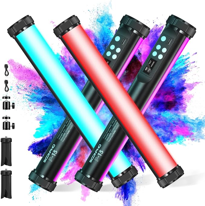 2Pack RGB LED Video Light Stick Wand,3200K~8500K Magnetic Photography Tube Light,360° Full RGB Light Stick with 4000mAh Battery for YouTube Video,Vlog,Live Game Streaming… by soonpho