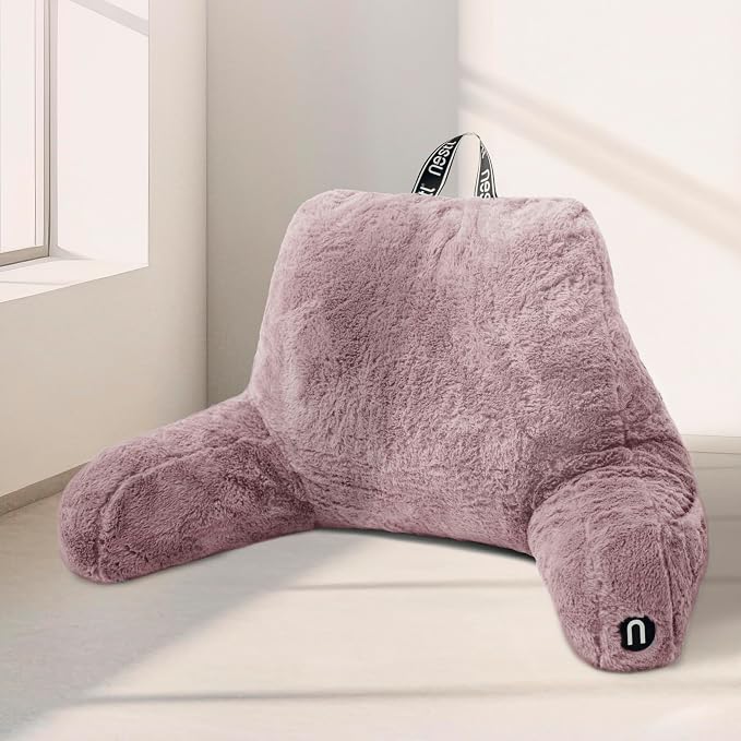 Nestl Fur Reading Pillow, Stylish Back Pillow for Bed Sitting Up, Faux Fur Bed Chair Pillow with Arms, Reading Pillows for Sitting in Bed Adult & Kids, Back Support Pillow for Bed Rest - Dusty Purple by Nestl