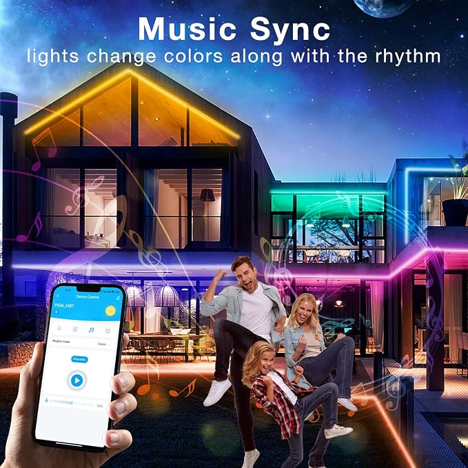 Outdoor LED Strip Lights Waterproof 100ft, IP67 Waterproof LED Light Strips with Remote, Music Sync APP Control, RGB Color Changing LED Lights for Eaves, Roof, Pool, Patio, Outdoor Decorations - Image 4