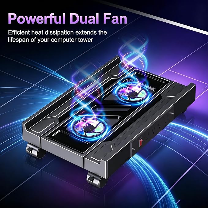Adjustable PC Tower Stand with Cooling Fans, Outlet, Fits Most PC - Image 3
