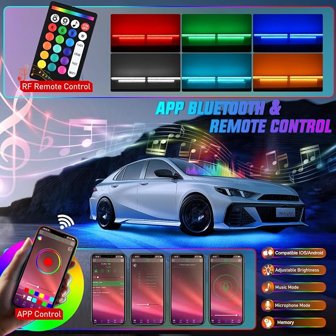 Nilight 4PCS Aluminum RGBW LED Underglow Strip Lights with APP & Remote - Image 3
