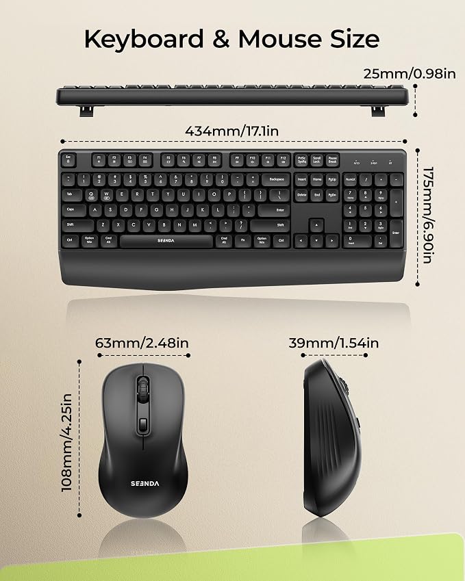 seenda COE200 Wireless Bluetooth Keyboard and Mouse Combo with Wrist Rest - Image 6