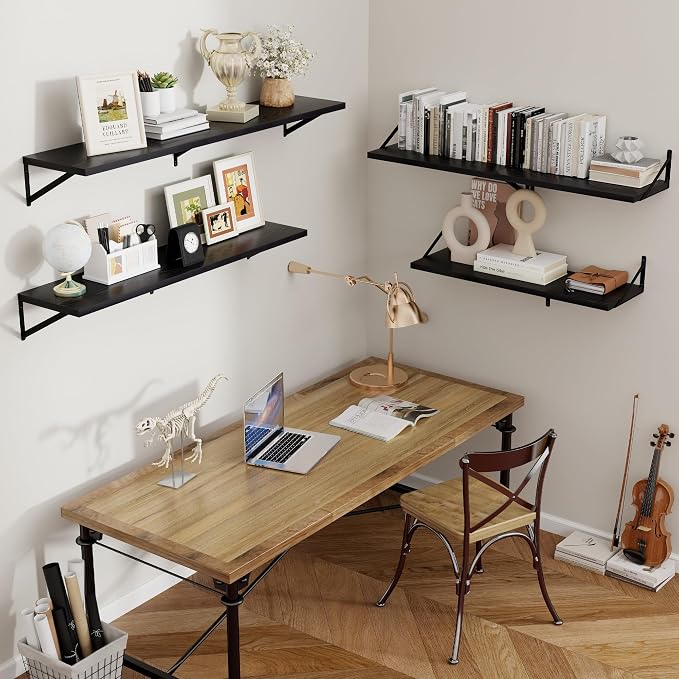 Axeman Floating Shelves for Wall Black- 55 Inch Wide x 12 Inch Deep Wall Shelves Set of 2 - Black Deep Wood Floating Shelves for Living Room Bedroom Laundry Room - Image 7
