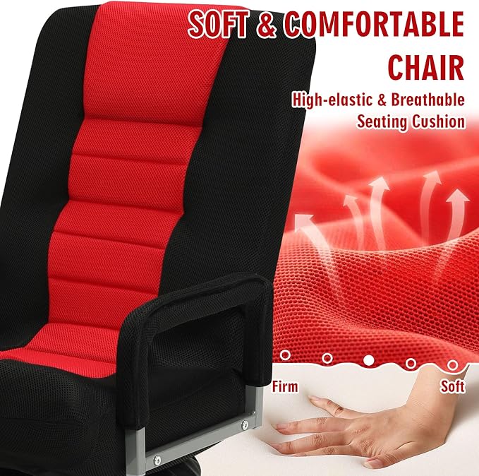 Swivel Floor Gaming Chair w/Armrests,Folding Video Reclining Sofa w/6 Adjustable Position, Padded Backrest & Cushion, Lazy Lounger Couch for E-Sports, Reading, Relaxing, Watching TV, Red - Image 6