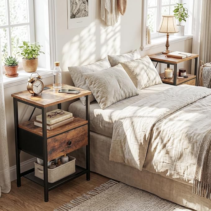 LOAKEKEL Night Stand, Small Nightstand with Charging Station - Image 2