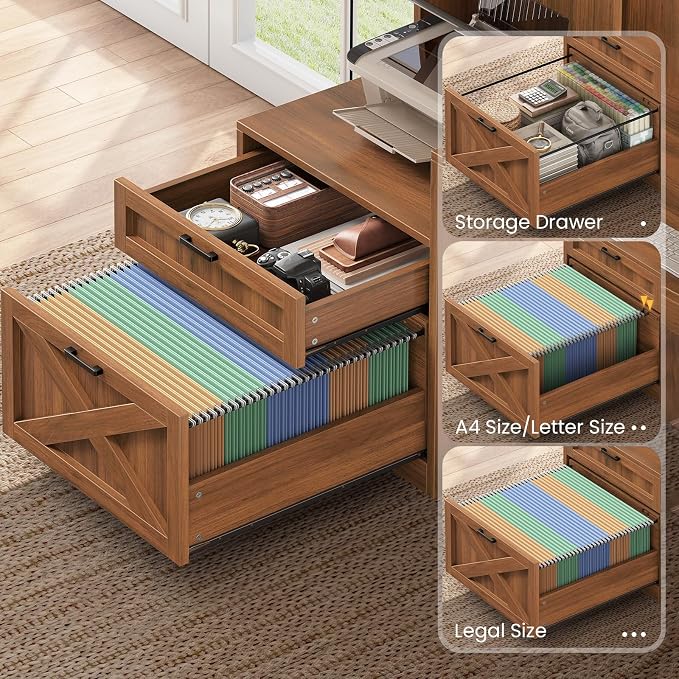 SEDETA Farmhouse 68" L Shaped Office Desk with Hutch, Storage Drawers - Image 4