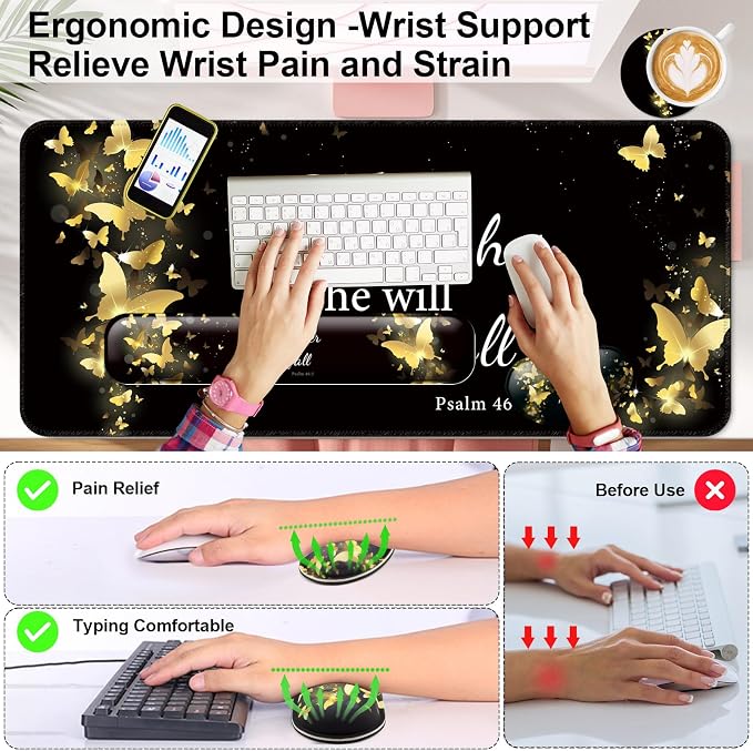 4 in 1 Mouse Pad and Keyboard Wrist Rest,Large Desk Mat,Coaster Set-Gold - Image 2