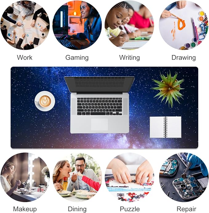 QiyI PU Leather Large Mouse Pad, Office Decor, 31.5" x 15.7", Blue Galaxy | Desk Décor Accessories, Extended Size, Waterproof & Easy to Clean, Smooth Surface, Non Slip Desk Organization - Image 7