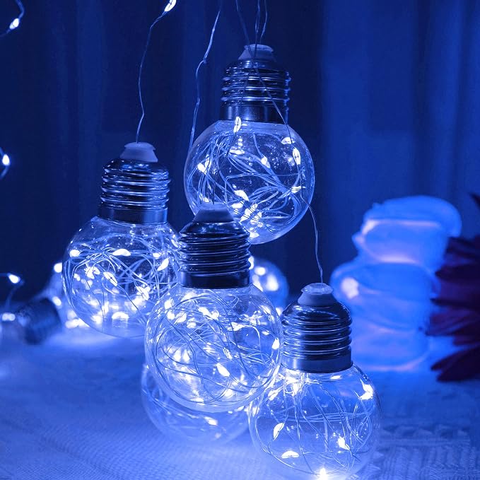 YOLIGHT Wishing Ball Curtain Lights 200 LED Window Curtain String Lights with Remote, USB Battery Powered Twinkle Globe Fairy Lights for Wedding Party Bedroom Christmas Halloween Decoration (Blue) - Image 3