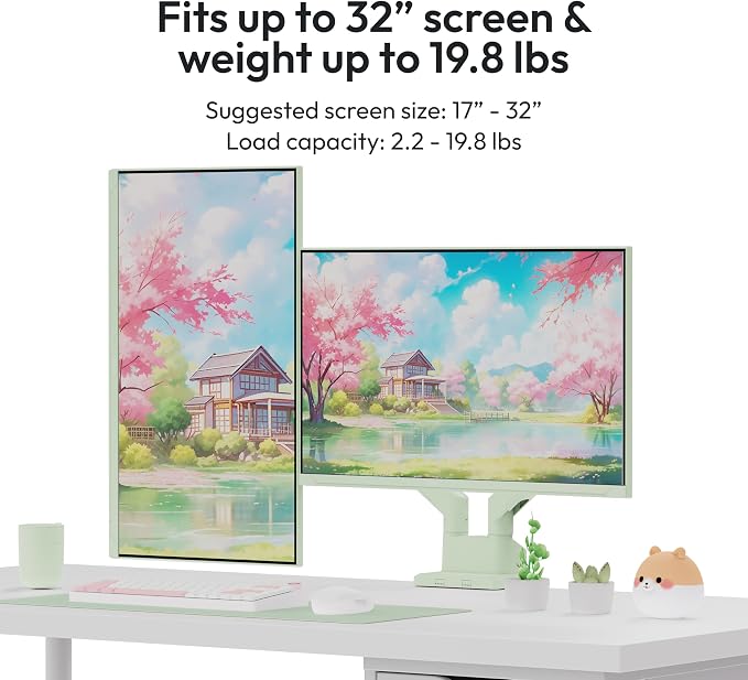 Pixio PS1D Wave Mint Green Dual Monitor Arm Stand Desk Mount - Fits up to 32 inches Monitors and up to 19.8lbs. VESA Compatibility and Integrated Cable Management - Image 2