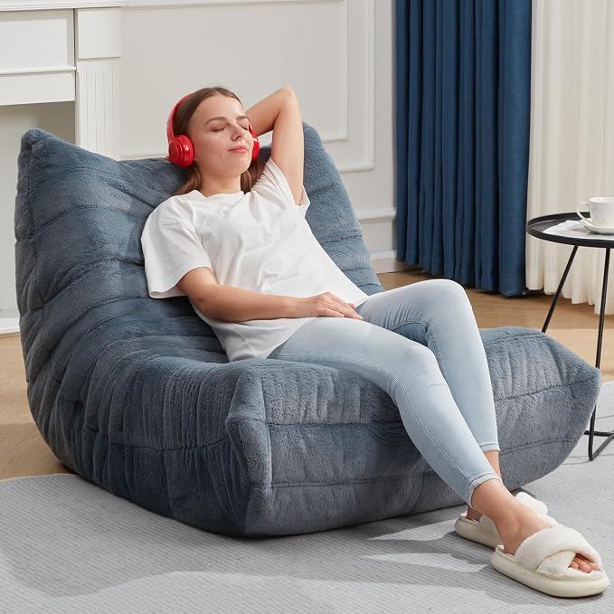 Hobestluk Big Bean Bag Chairs for Adults Fireside BeanBag Couch Togo Sofa | Ergonomic Design,Memory Foam,No Assembly,Faux Fur Fireside Lounge Floor Chair Back Support Bedroom | Bluegrey Plush Single - Image 3