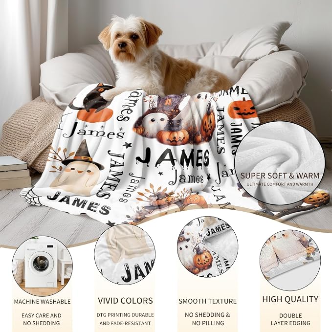 Ship Next Day, Custom Halloween Blanket - Printed in USA, Personalized Baby Blankets with Name, Gift for Kids Girls Boys, Unique Present for Birthday, Christmas, Halloween Bats Toddler Blanket - Image 5