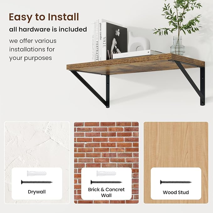 Axeman Deep Floating Shelves, 18'' x 10'' Brown Wall Shelves Set of 2 - Image 6