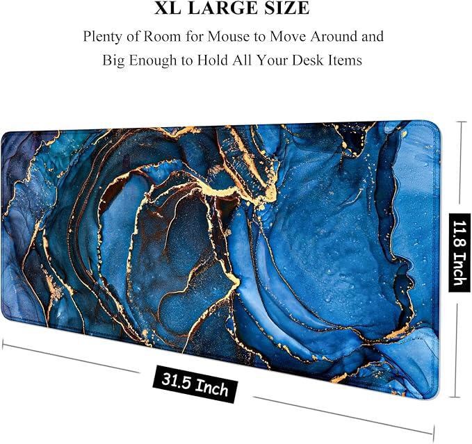 Auhoahsil Large Mouse Pad, XXL Desk Pad, Extened Mousepad 31.5" x 11.8", Non-Slip Rubber Base, Stitched Edges, Superior Surface, Gaming Keyboard Mat, Waterproof Desk Pad, Dark Blue Marble - Image 2