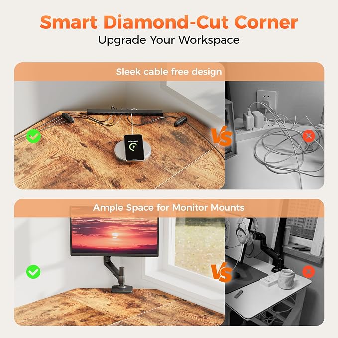 Mericonia 67 inch L Shaped Desk with CPU Stand, Large Corner Gaming Desk | Simple Computer Desk with 2 Hooks, Office Table for Home Bedroom Study Work Writing, Brown - Image 6