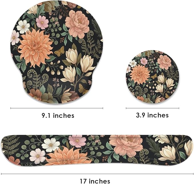 Britimes Ergonomic Mouse Pad Set with Wrist Rest, Floral Flower - Image 2
