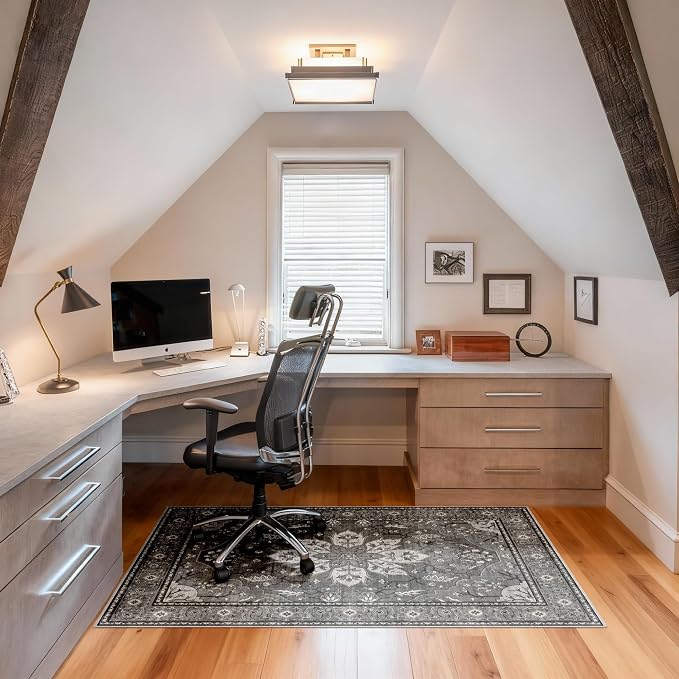 48"x60" Office Chair Mat for Hardwood, Under Desk Chair Mat for Home Office, Anti-Slip Office Rugs for Rolling Chairs, Floor Protector Washable Rugs Charcoal Gray - Image 2