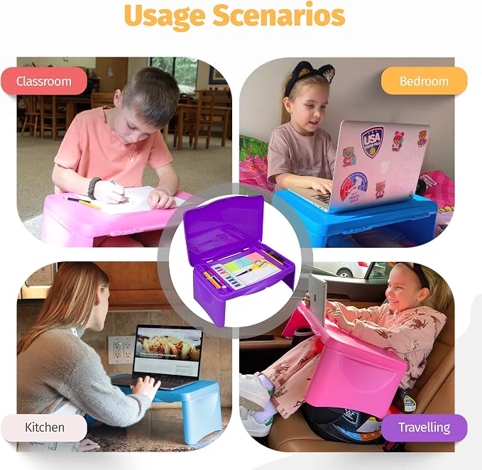 Purple Folding Lap Desk - Foldable Table for Work, Study, Gaming, Arts, Crafts, School - Collapsible Laptop Tray with Storage Compartment - Portable Writing Station for Kids, Adults - Image 6