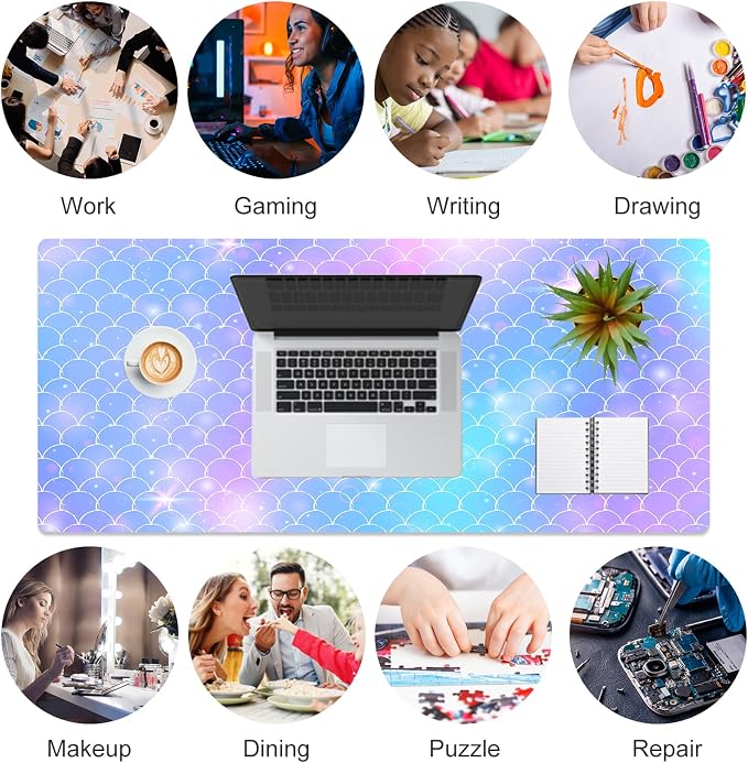QiyI PU Leather Large Mouse Pad, 31.5" x 15.7", Gradient Fish Scales | Desk Décor Accessories, Extended Size, Waterproof & Easy to Clean, Smooth Surface, Non Slip Desk Organization - Image 7