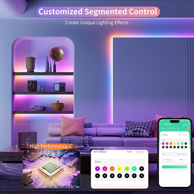 PAUTIX RGB Smart IC COB LED Strip Lights,6.56ft/2m Addressable UL-Listed 24V Chasing Color Flexible Tape Light Multicolor,Work with Alexa/Google Assistant,for Cabinet,TV,Bedroom,Party DIY Decoration - Image 2