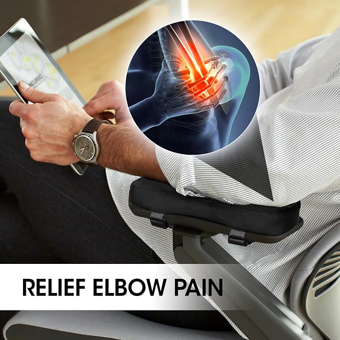 ZNCMRR 2 Pack Office Chair Armrest Pads Covers with Memory Foam(Black) | Adjustable Elbow Pillow for Forearm Pressure Relief, Arm Rest Covers for Office Chairs, Wheelchair, Comfy Gaming Chair - Image 2