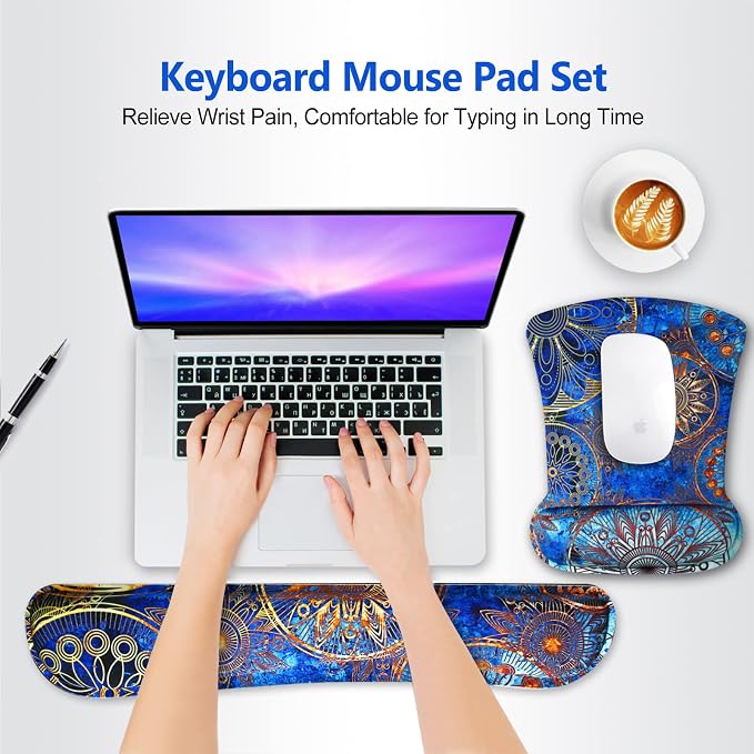ToLuLu Keyboard Wrist Rest Mouse Pad Support, Gel Ergonomic Mouse Pads for Computer Laptop PC, Comfortable Durable Mousepad Keyboard Wrist Rests for Easy Typing Pain Relief, Blue Mandala - Image 2